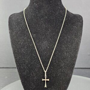 925 Silver 18 Inch Necklace With Silver 925 Cross Pendant Both Stamped, Cleaned
